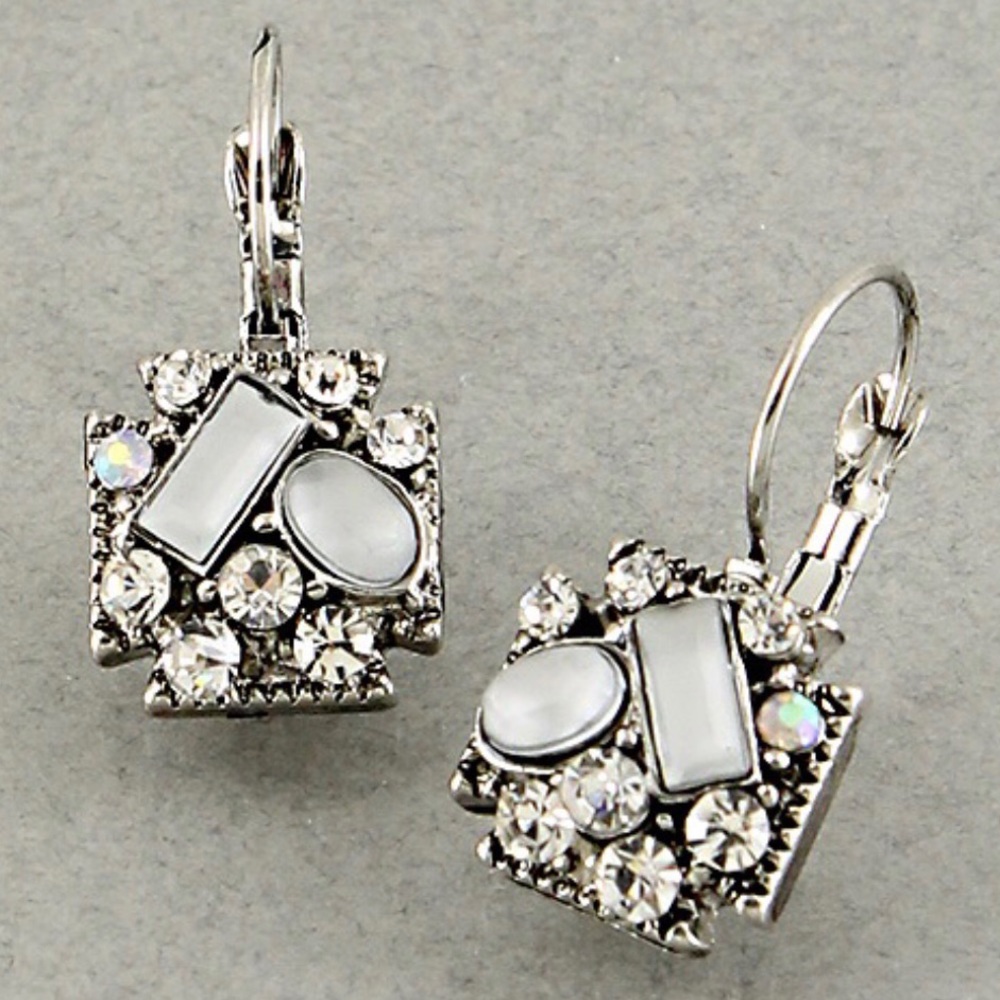 Milky white square drop earrings